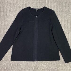 Talbots Black Zip Cardigan Sweater Women's 2X Cotton Rayon Knit Full Zip Up